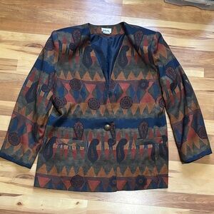 Vintage JO HAIR Multicolor Patterned Blazer, Size 18, Made in USA